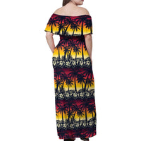 Hawaii Hibiscus Palm Tree Sunset Family Matching Off Shoulder Maxi Dress and Hawaiian Shirt Tropical Style - Wonder Print Shop
