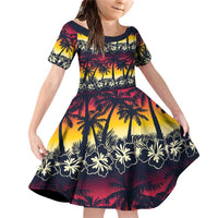Hawaii Hibiscus Palm Tree Sunset Family Matching Off Shoulder Short Dress and Hawaiian Shirt Tropical Style - Wonder Print Shop