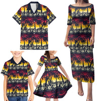 Hawaii Hibiscus Palm Tree Sunset Family Matching Puletasi and Hawaiian Shirt Tropical Style - Wonder Print Shop