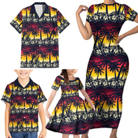 Hawaii Hibiscus Palm Tree Sunset Family Matching Short Sleeve Bodycon Dress and Hawaiian Shirt Tropical Style - Wonder Print Shop