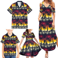 Hawaii Hibiscus Palm Tree Sunset Family Matching Summer Maxi Dress and Hawaiian Shirt Tropical Style - Wonder Print Shop