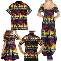 Hawaii Hibiscus Palm Tree Sunset Family Matching Summer Maxi Dress and Hawaiian Shirt Tropical Style - Wonder Print Shop