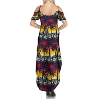 Hawaii Hibiscus Palm Tree Sunset Family Matching Summer Maxi Dress and Hawaiian Shirt Tropical Style - Wonder Print Shop