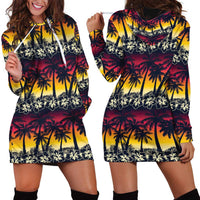 Hawaii Hibiscus Palm Tree Sunset Hoodie Dress Tropical Style - Wonder Print Shop