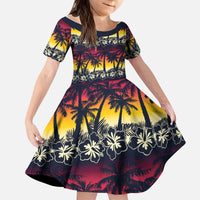 Hawaii Hibiscus Palm Tree Sunset Kid Short Sleeve Dress Tropical Style - Wonder Print Shop