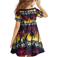 Hawaii Hibiscus Palm Tree Sunset Kid Short Sleeve Dress Tropical Style - Wonder Print Shop