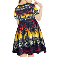 Hawaii Hibiscus Palm Tree Sunset Kid Short Sleeve Dress Tropical Style - Wonder Print Shop