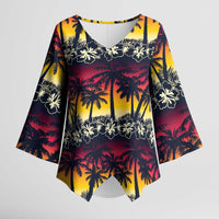 Hawaii Hibiscus Palm Tree Sunset Kimono Sleeve Blouse Tropical Style - Wonder Print Shop