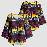 Hawaii Hibiscus Palm Tree Sunset Kimono Sleeve Blouse Tropical Style - Wonder Print Shop