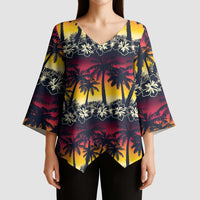 Hawaii Hibiscus Palm Tree Sunset Kimono Sleeve Blouse Tropical Style - Wonder Print Shop