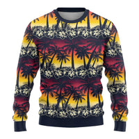 Hawaii Hibiscus Palm Tree Sunset Ugly Christmas Sweater Tropical Style - Wonder Print Shop