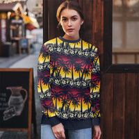 Hawaii Hibiscus Palm Tree Sunset Ugly Christmas Sweater Tropical Style - Wonder Print Shop