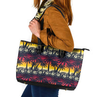 Hawaii Hibiscus Palm Tree Sunset Leather Tote Bag Tropical Style - Wonder Print Shop