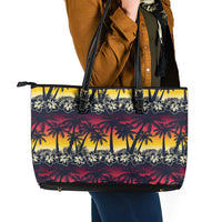 Hawaii Hibiscus Palm Tree Sunset Leather Tote Bag Tropical Style - Wonder Print Shop