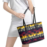 Hawaii Hibiscus Palm Tree Sunset Leather Tote Bag Tropical Style - Wonder Print Shop