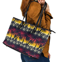 Hawaii Hibiscus Palm Tree Sunset Leather Tote Bag Tropical Style - Wonder Print Shop