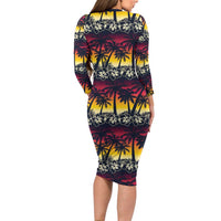 Hawaii Hibiscus Palm Tree Sunset Long Sleeve Bodycon Dress Tropical Style - Wonder Print Shop