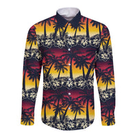 Hawaii Hibiscus Palm Tree Sunset Long Sleeve Button Shirt Tropical Style - Wonder Print Shop