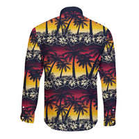 Hawaii Hibiscus Palm Tree Sunset Long Sleeve Button Shirt Tropical Style - Wonder Print Shop