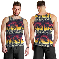 Hawaii Hibiscus Palm Tree Sunset Men Tank Top Tropical Style - Wonder Print Shop