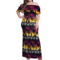 Hawaii Hibiscus Palm Tree Sunset Off Shoulder Maxi Dress Tropical Style - Wonder Print Shop