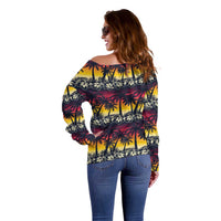 Hawaii Hibiscus Palm Tree Sunset Off Shoulder Sweater Tropical Style - Wonder Print Shop