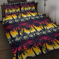 Hawaii Hibiscus Palm Tree Sunset Quilt Bed Set Tropical Style - Wonder Print Shop