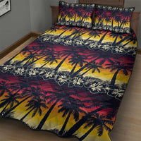 Hawaii Hibiscus Palm Tree Sunset Quilt Bed Set Tropical Style - Wonder Print Shop