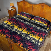 Hawaii Hibiscus Palm Tree Sunset Quilt Bed Set Tropical Style - Wonder Print Shop