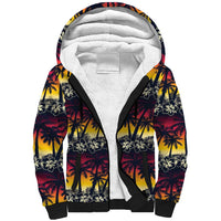 Hawaii Hibiscus Palm Tree Sunset Sherpa Hoodie Tropical Style - Wonder Print Shop