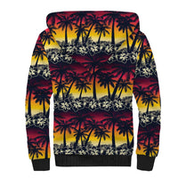 Hawaii Hibiscus Palm Tree Sunset Sherpa Hoodie Tropical Style - Wonder Print Shop