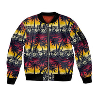 Hawaii Hibiscus Palm Tree Sunset Sleeve Zip Bomber Jacket Tropical Style - Wonder Print Shop