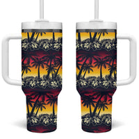 Hawaii Hibiscus Palm Tree Sunset Tumbler With Handle Tropical Style - Wonder Print Shop
