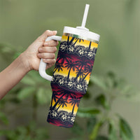 Hawaii Hibiscus Palm Tree Sunset Tumbler With Handle Tropical Style - Wonder Print Shop