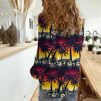 Hawaii Hibiscus Palm Tree Sunset Women Casual Shirt Tropical Style - Wonder Print Shop