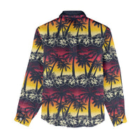 Hawaii Hibiscus Palm Tree Sunset Women Casual Shirt Tropical Style - Wonder Print Shop