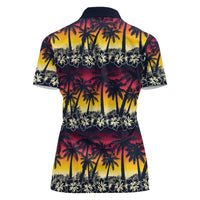 Hawaii Hibiscus Palm Tree Sunset Women Polo Shirt Tropical Style - Wonder Print Shop