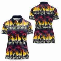 Hawaii Hibiscus Palm Tree Sunset Women Polo Shirt Tropical Style - Wonder Print Shop