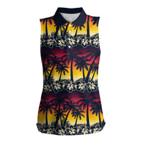 Hawaii Hibiscus Palm Tree Sunset Women Sleeveless Polo Shirt Tropical Style - Wonder Print Shop