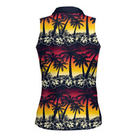 Hawaii Hibiscus Palm Tree Sunset Women Sleeveless Polo Shirt Tropical Style - Wonder Print Shop