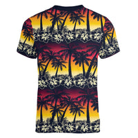 Hawaii Hibiscus Palm Tree Sunset Women V-Neck T-Shirt Tropical Style - Wonder Print Shop