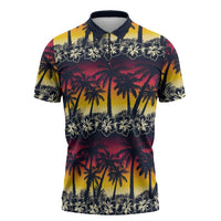 Hawaii Hibiscus Palm Tree Sunset Zipper Polo Shirt Tropical Style - Wonder Print Shop