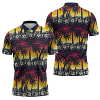 Hawaii Hibiscus Palm Tree Sunset Zipper Polo Shirt Tropical Style - Wonder Print Shop