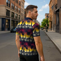 Hawaii Hibiscus Palm Tree Sunset Zipper Polo Shirt Tropical Style - Wonder Print Shop