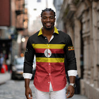 Uganda Flag Stylized Long Sleeve Button Shirt Jamhuri ya Uganda