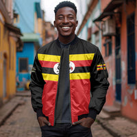 Uganda Flag Stylized Sleeve Zip Bomber Jacket Jamhuri ya Uganda