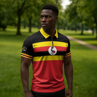Uganda Flag Stylized Zipper Polo Shirt Jamhuri ya Uganda