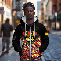 Personalised Uganda 64th Anniversary Zip Hoodie Happy Independence Day