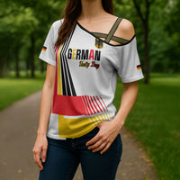 Personalised German Unity Day Cross Shoulder Shirt Deutschland Flag Stylized