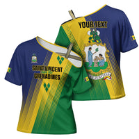 Personalised Saint Vincent and the Grenadines Cross Shoulder Shirt Coat of Arms Flag Stylized